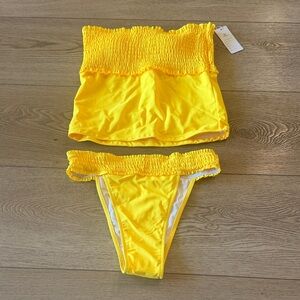 Yellow Smocked Tube Bikini Set - Women Swim Bikini